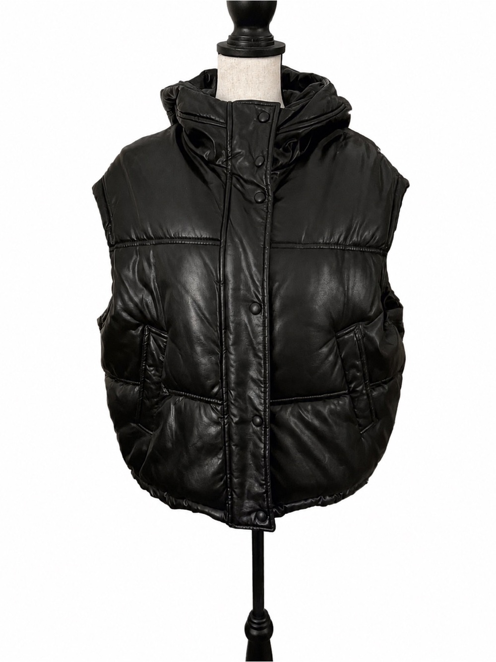 🖤 Zara Faux Leather Puffer Vest – XS
